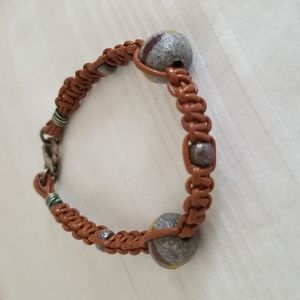 Brown Leather Stone Bead Bracelet
